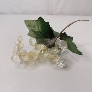 Lucite Grape Cluster Faux Green Leaf Stem Decor Accent